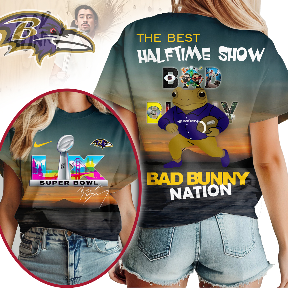 Baltimore Ravens NFL Bad Bunny Halftime Nation Woman Shirt