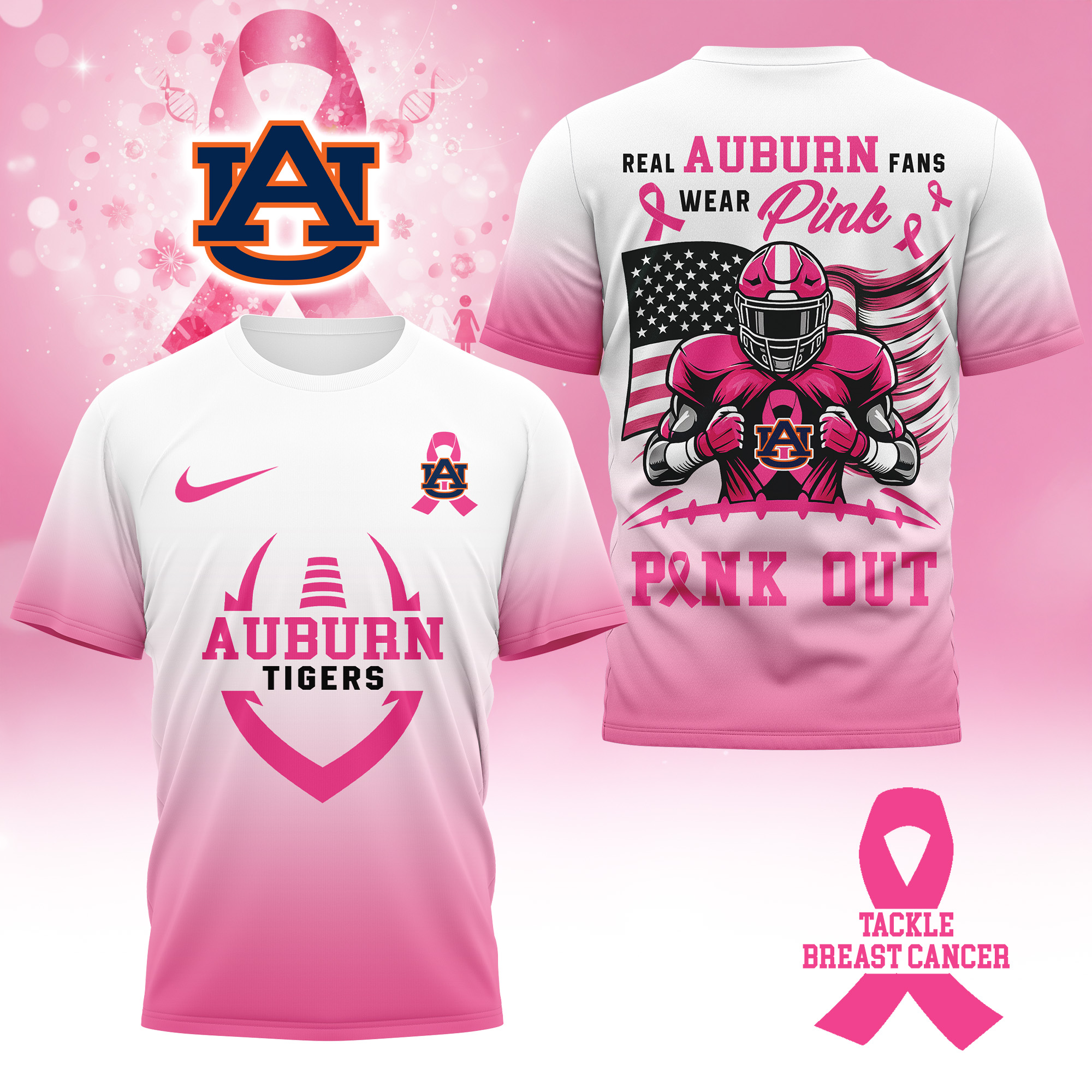 Auburn Tigers NCAA Pink Out 3D Shirt