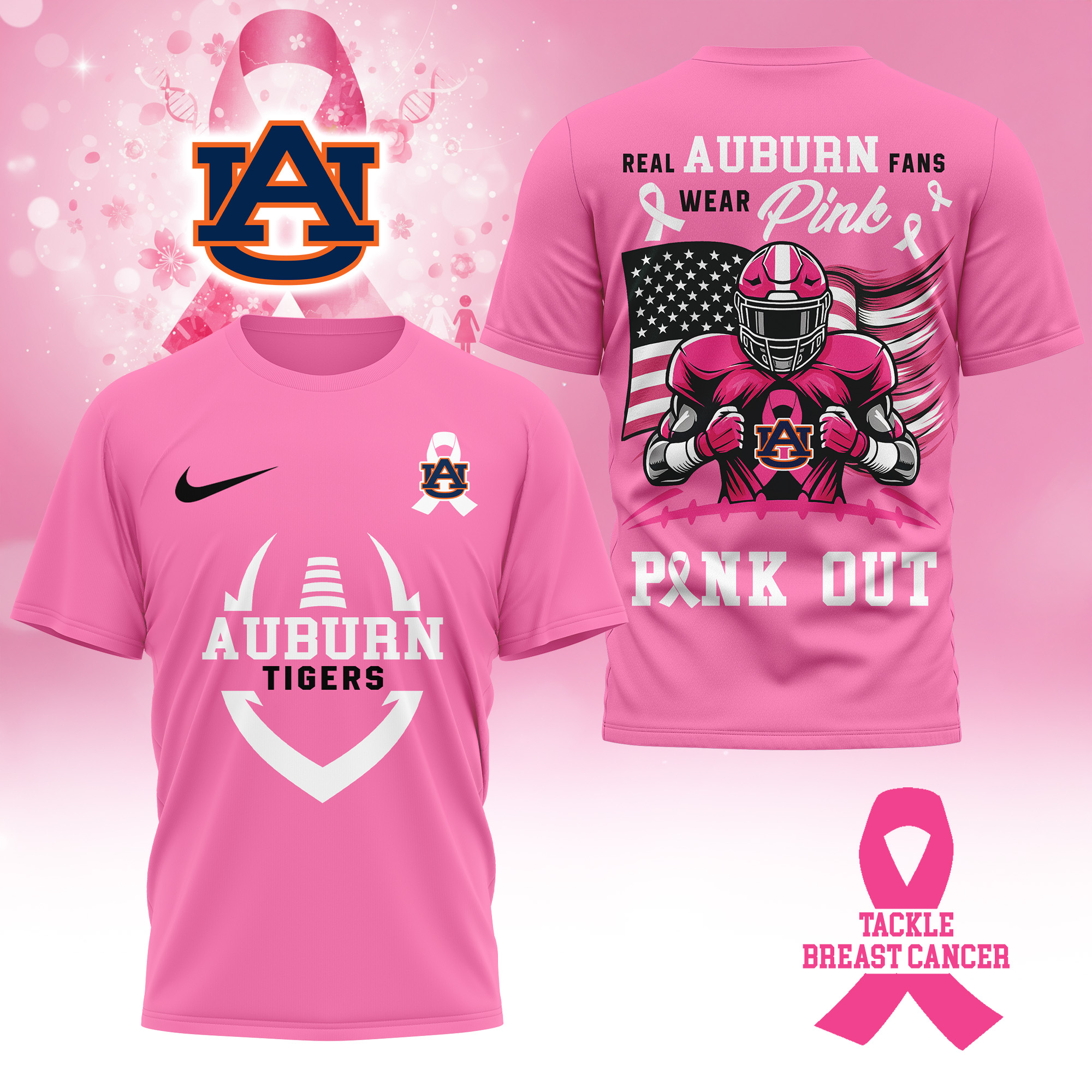 Auburn Tigers NCAA Pink Out 3D Shirt