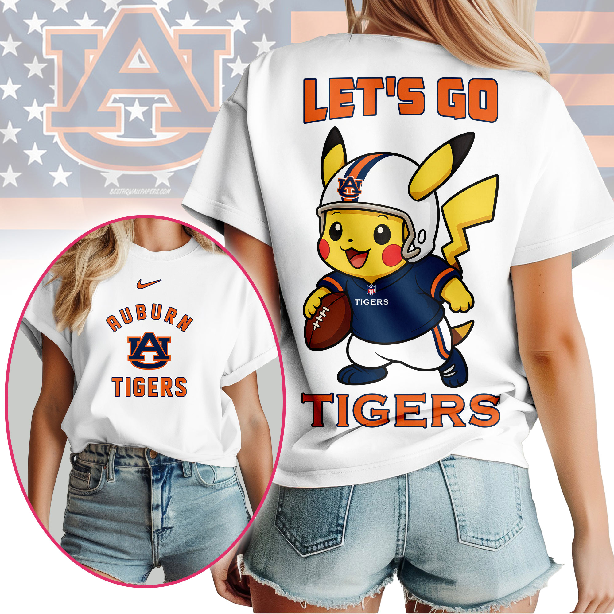 Auburn Tigers NCAA Pokemon Fan 3D Shirt