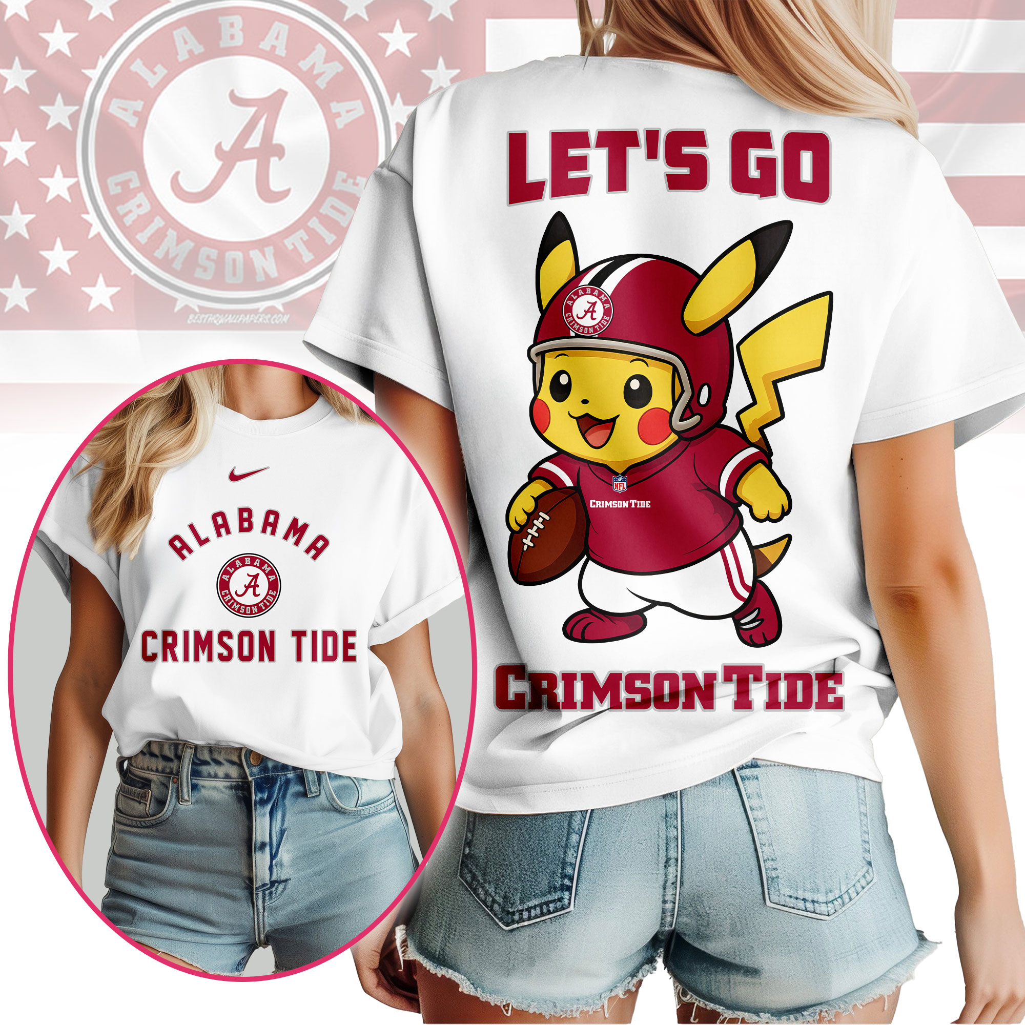 Alabama Crimson Tide NCAA Pokemon Fan 3D Shirt