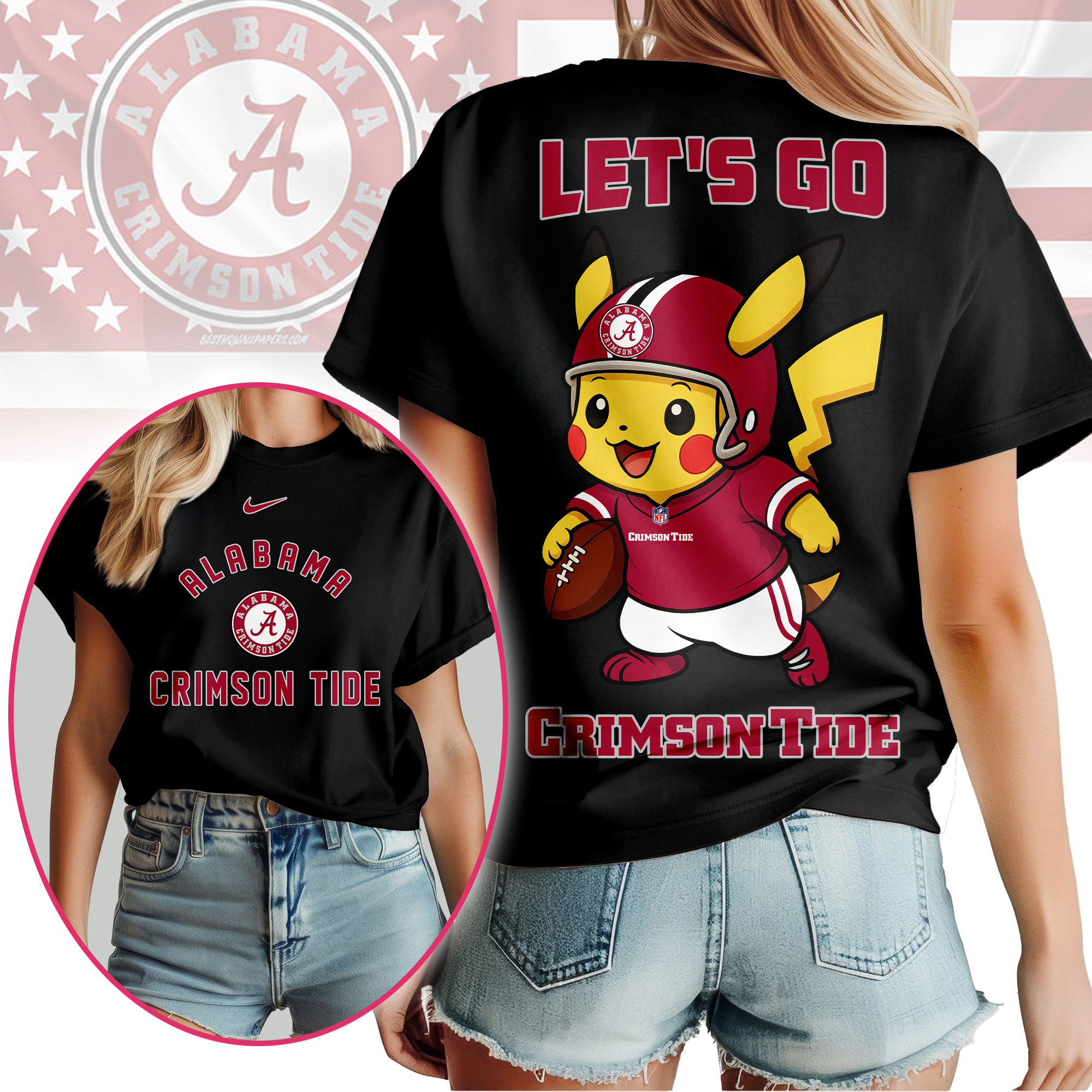 Alabama Crimson Tide NCAA Pokemon Fan 3D Shirt