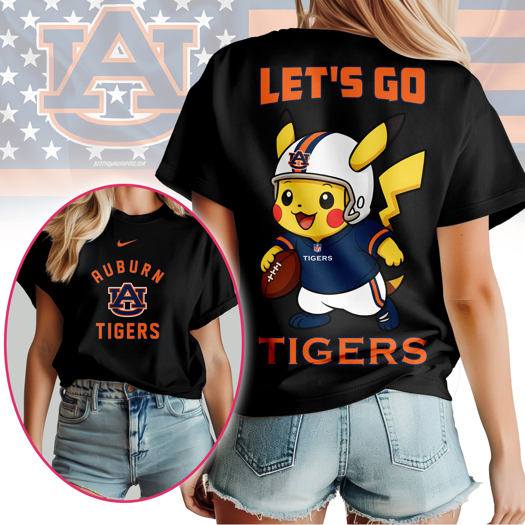 Auburn Tigers NCAA Pokemon Fan 3D Shirt