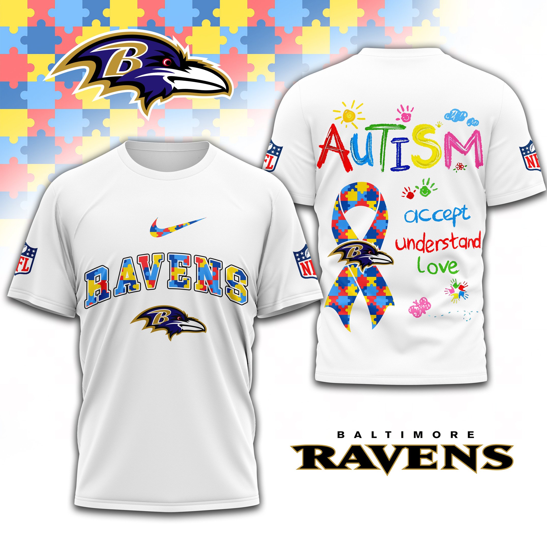 Baltimore Ravens NFL Autism Awareness 3D Shirt