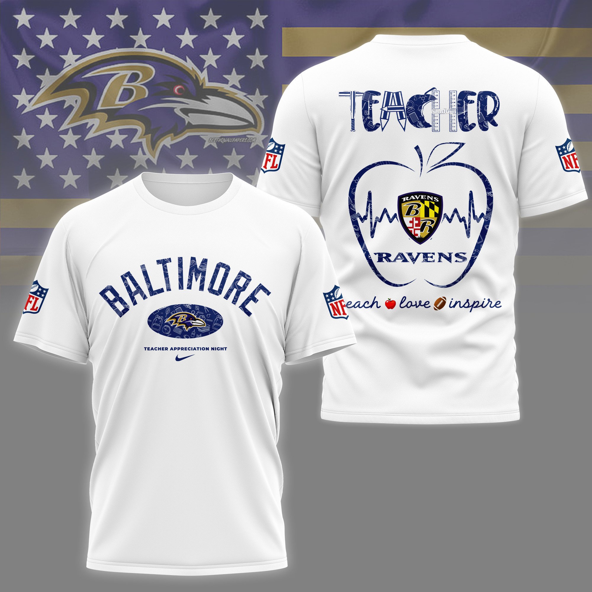 Baltimore Ravens NFL 3D Teacher Appreciation Day Shirt