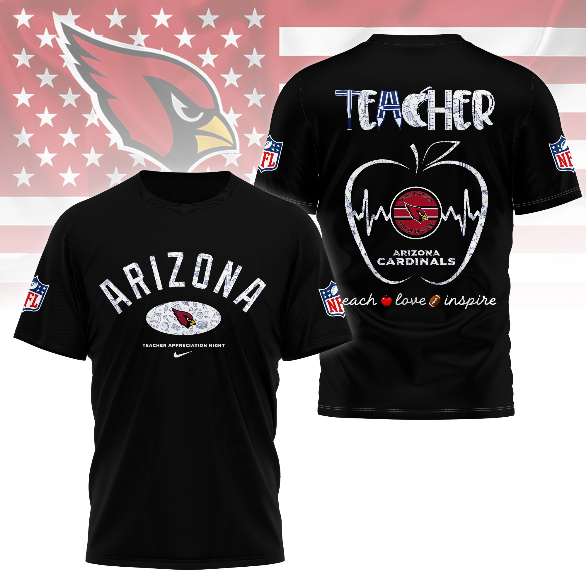 Arizona Cardinals NFL 3D Teacher Appreciation Day Shirt