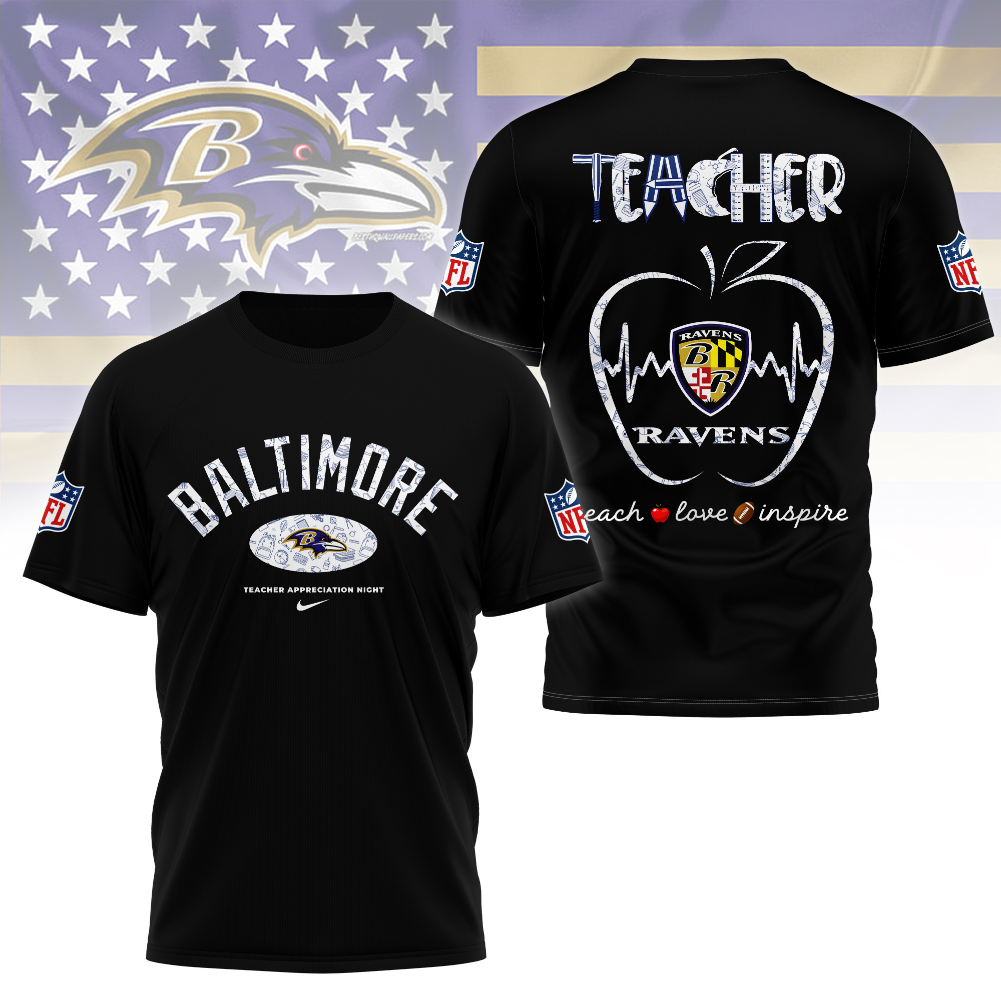 Baltimore Ravens NFL 3D Teacher Appreciation Day Shirt