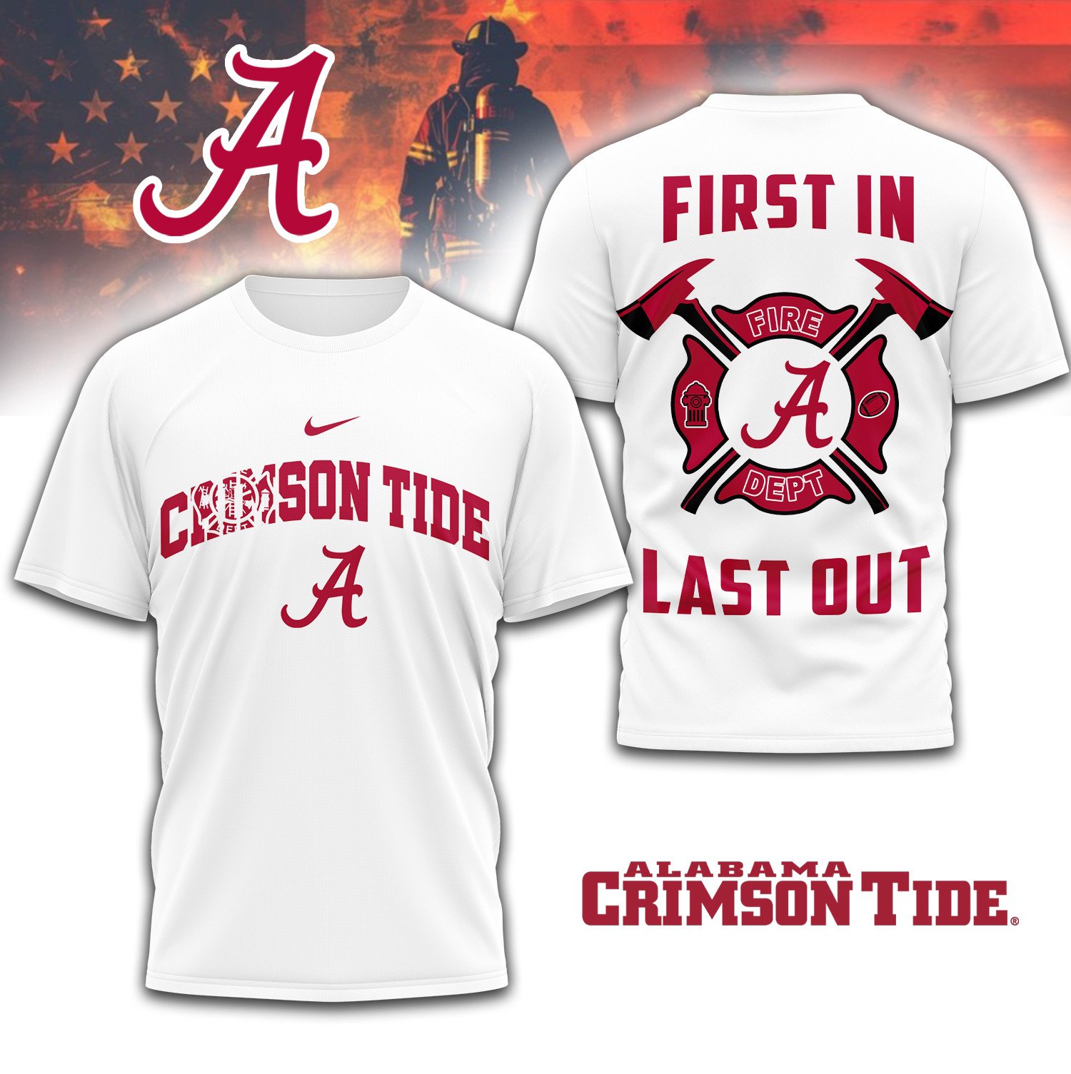 Alabama Crimson Tide Fire Dept 3D Shirt NCAA