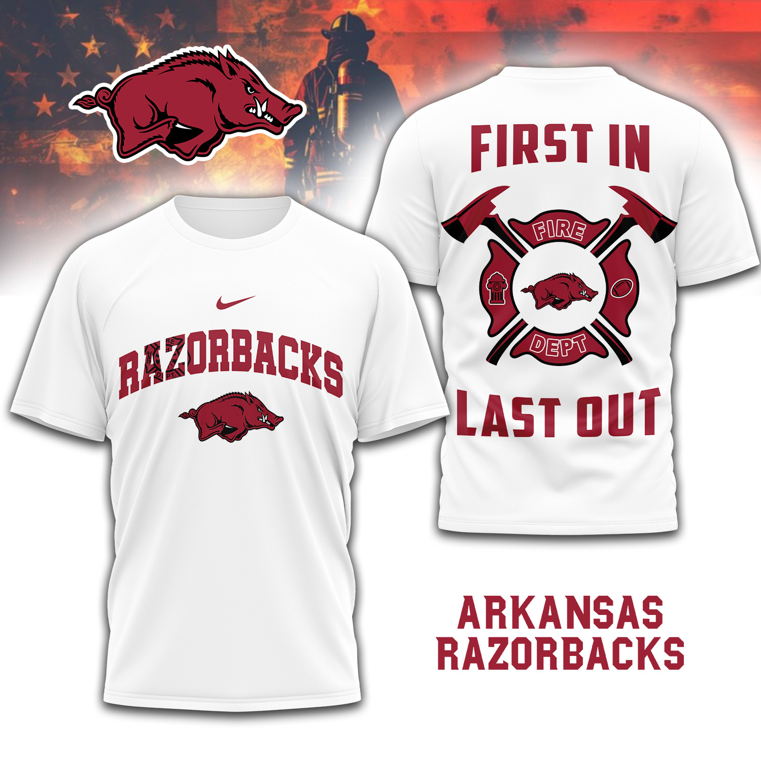 Arkansas Razorbacks Fire Dept 3D Shirt NCAA