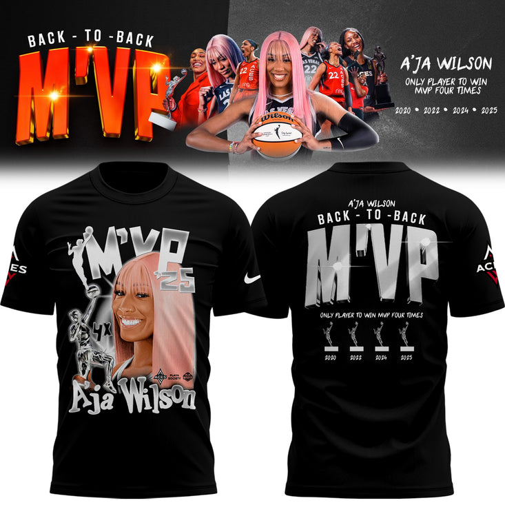 Unisex Las Vegas Aces AJa Wilson Playa Society Black 2025 WNBA Mvp T-Shirt