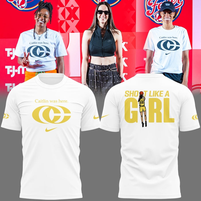 1C. Caitlin Was Here Shirt - Caitlin Clark - Her Logo New White Shirt Indiana Fever WNBA Tshirt
