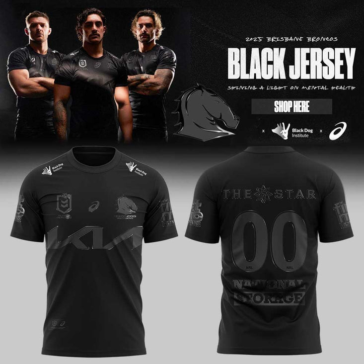 Limited Brisbane Broncos Our 2025 Black Uniform Jersey Custom Name For Fans T- Shirt