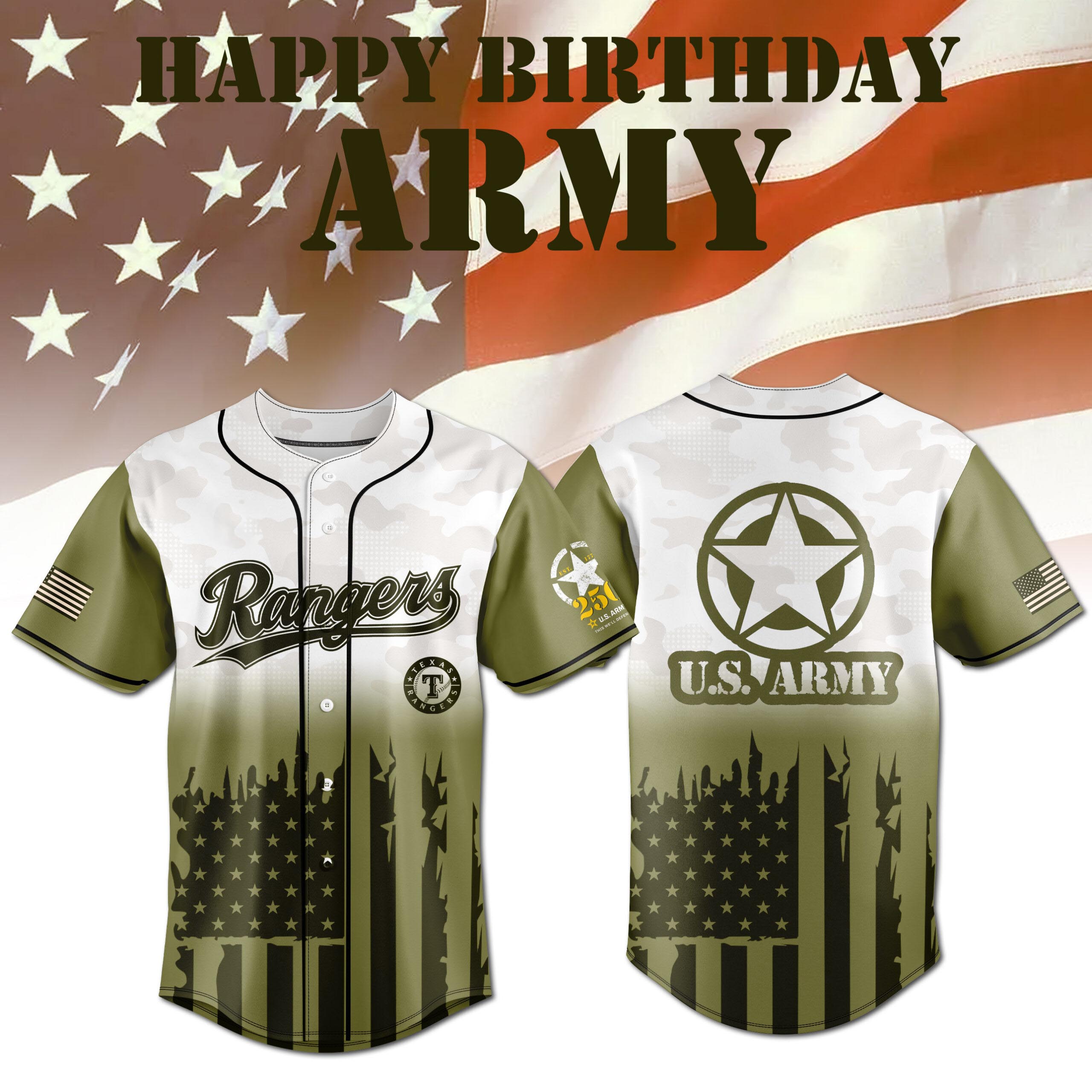 250Th Anniversary Tribute Jersey Texas Rangers X U.S. Army