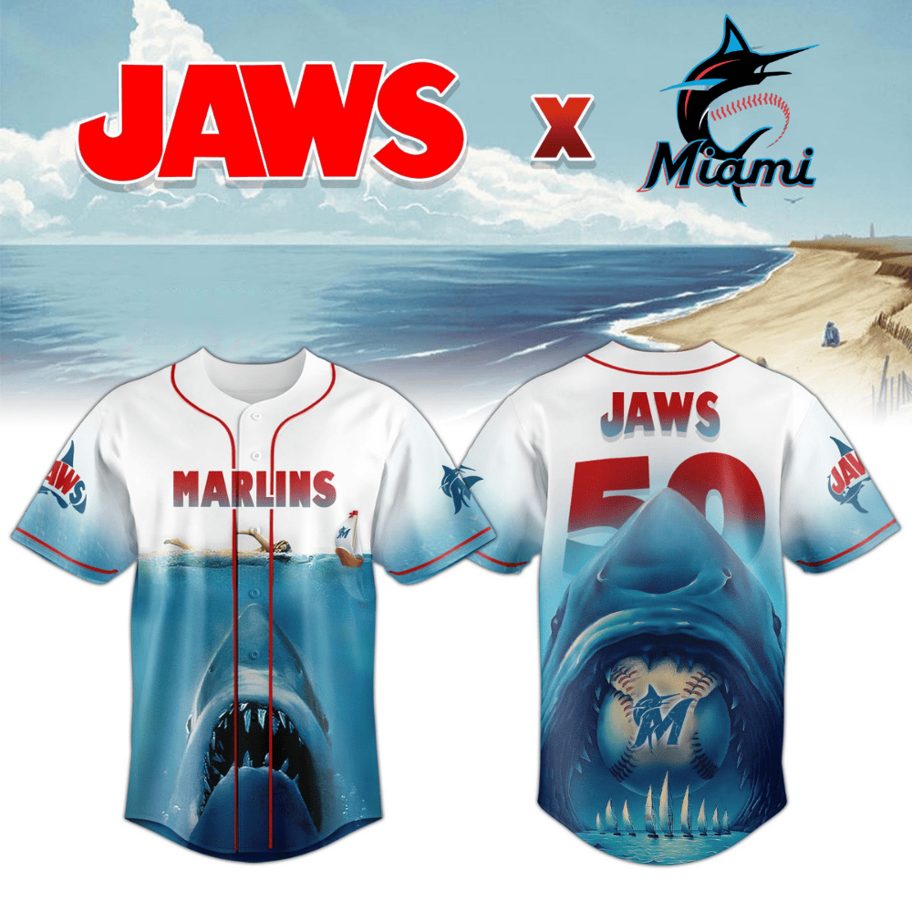  Sale! Sale! Miami Marlins X Jaws 50Th Anniversary Collaboration 1975-2025 Jersey