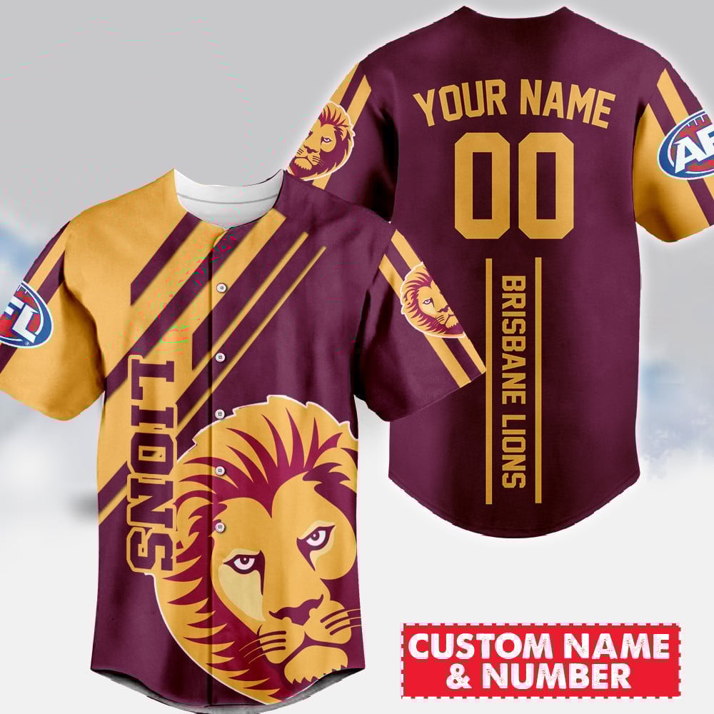 Afl Brisbane Lions New Design Baseball Jersey Shirt Custom Name And Number