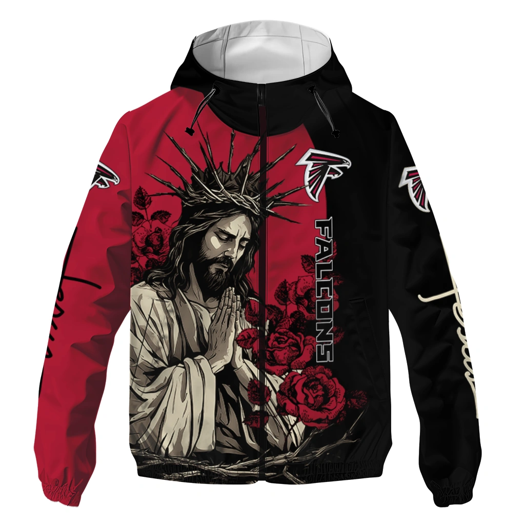 Atlanta Falcons Jesus Roses Red Black Windbreaker Jacket