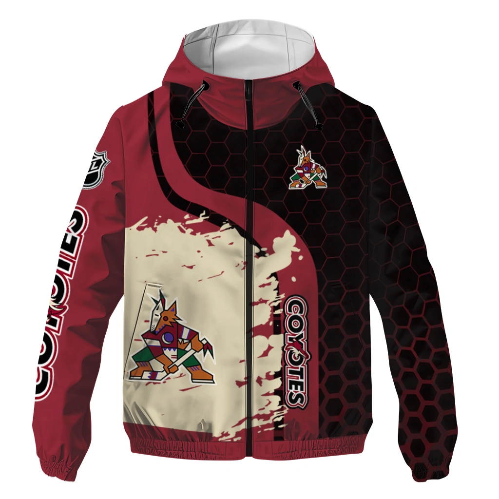 Arizona Coyotes Hex Grid Texture Red Black Windbreaker Jacket
