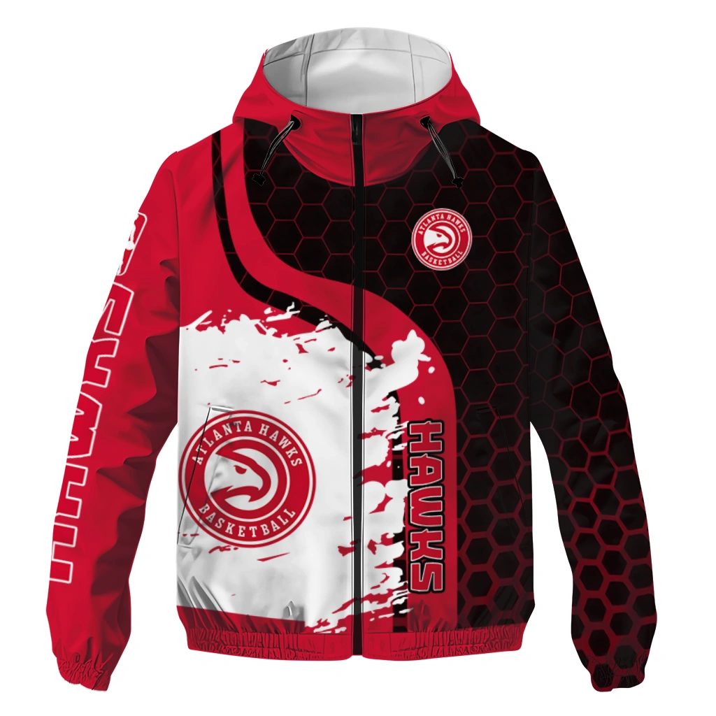 Atlanta Hawks Grid Stripe Red Black Windbreaker Jacket