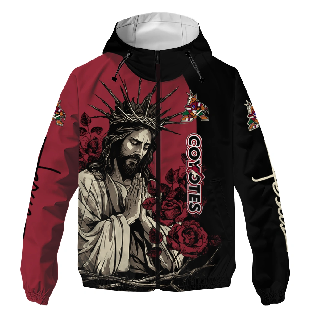 Arizona Coyotes Jesus Roses Red Black Windbreaker Jacket