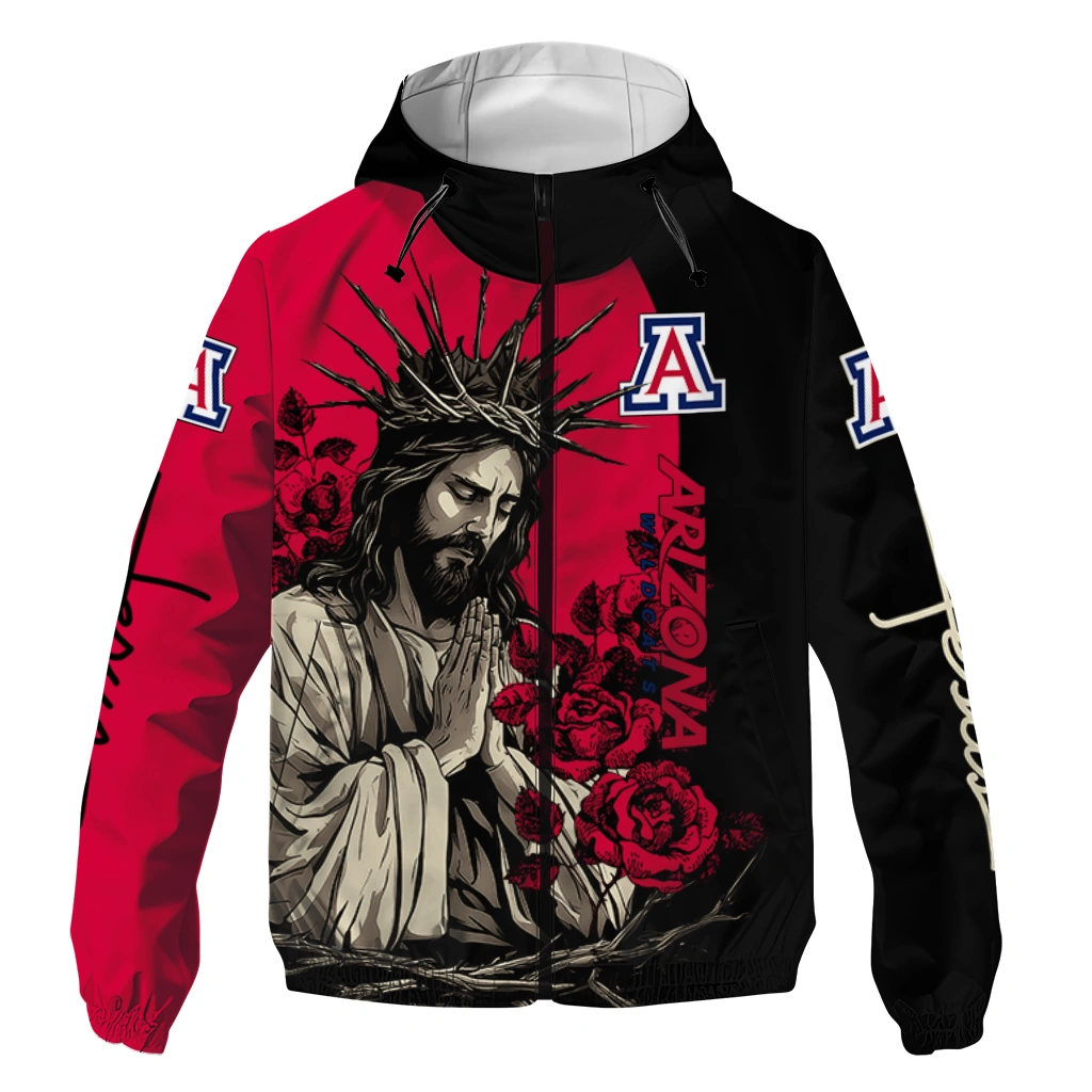 Arizona Wildcats Jesus Roses Red Black Windbreaker Jacket