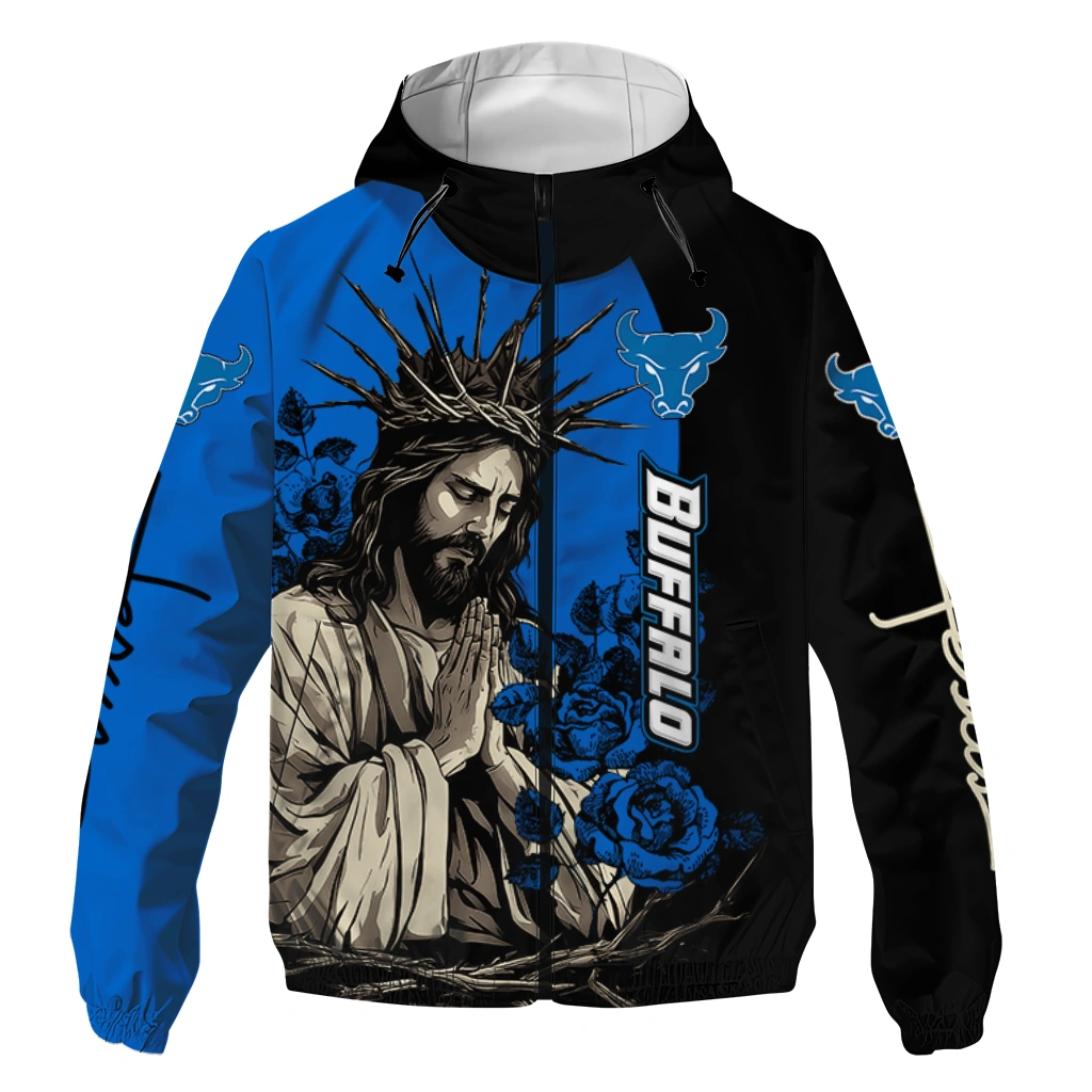 Buffalo Bulls Jesus Roses Royal Blue Black Windbreaker Jacket