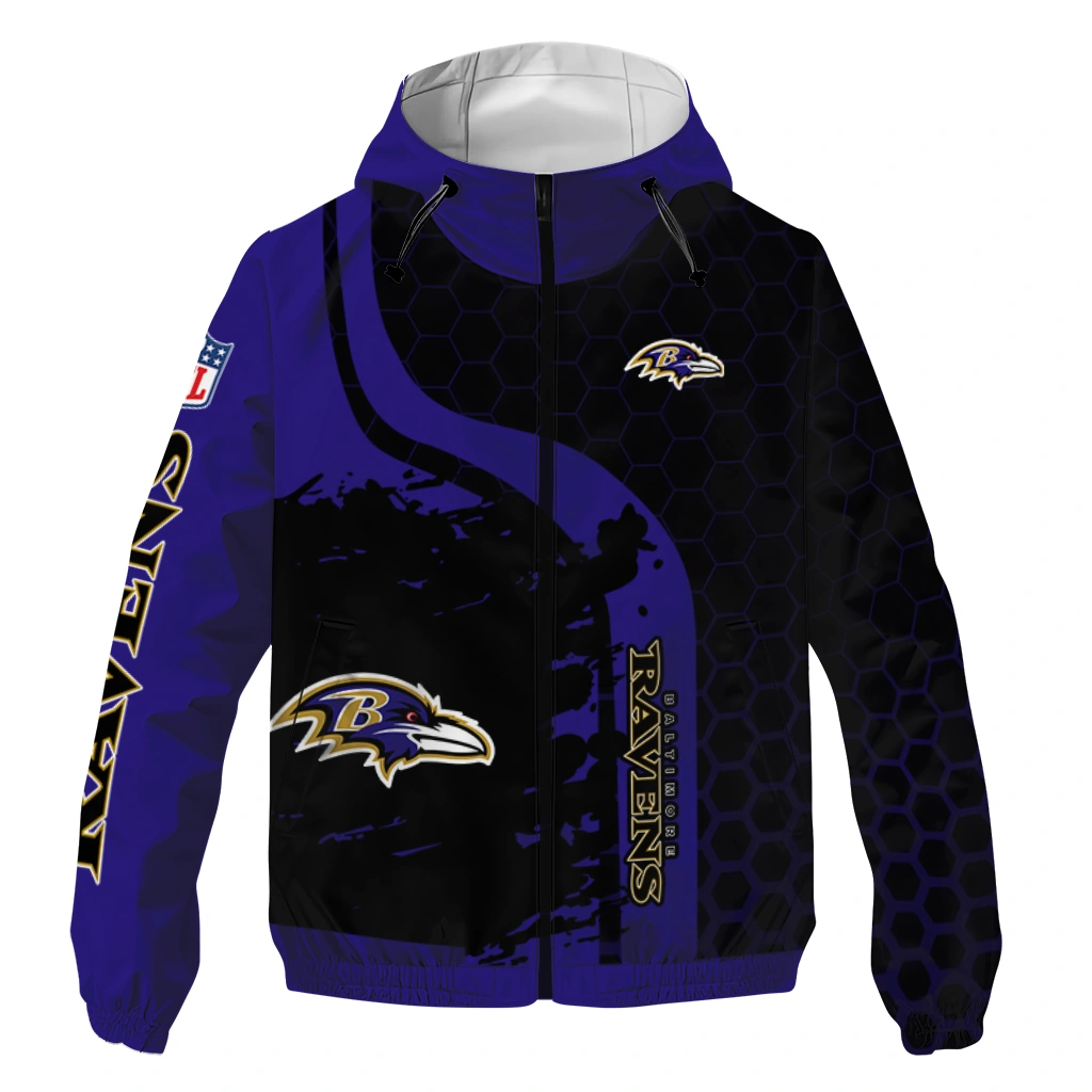 Baltimore Ravens Hexagon Paint Purple Black Windbreaker Jacket