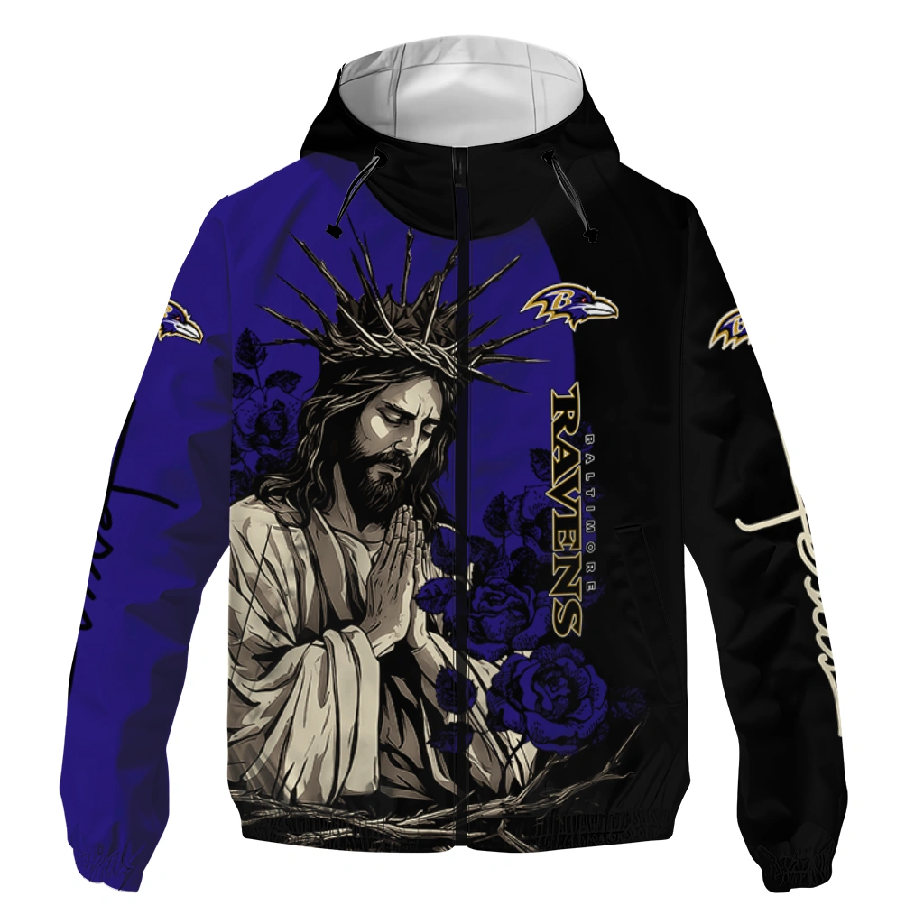 Baltimore Ravens Jesus Roses Purple Black Windbreaker Jacket