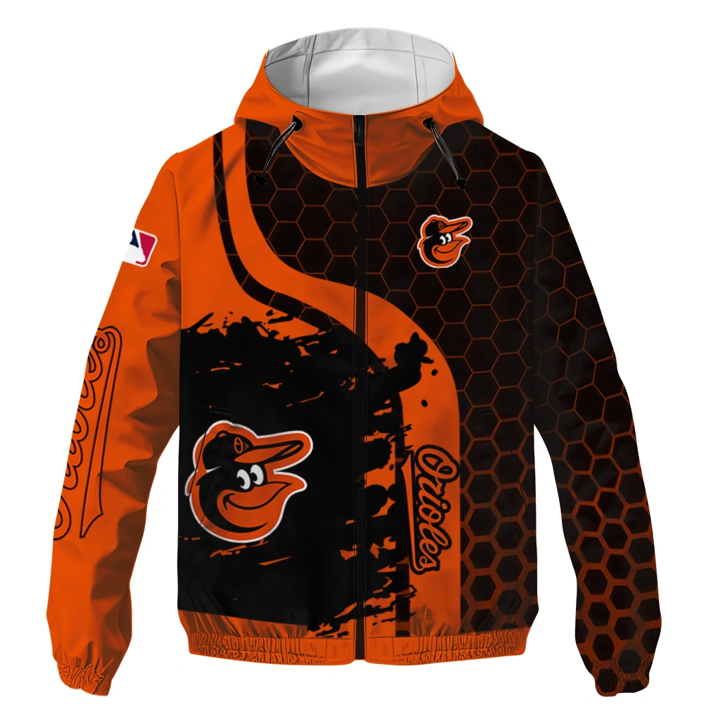 Baltimore Orioles Hex Splash Orange Black Windbreaker Jacket