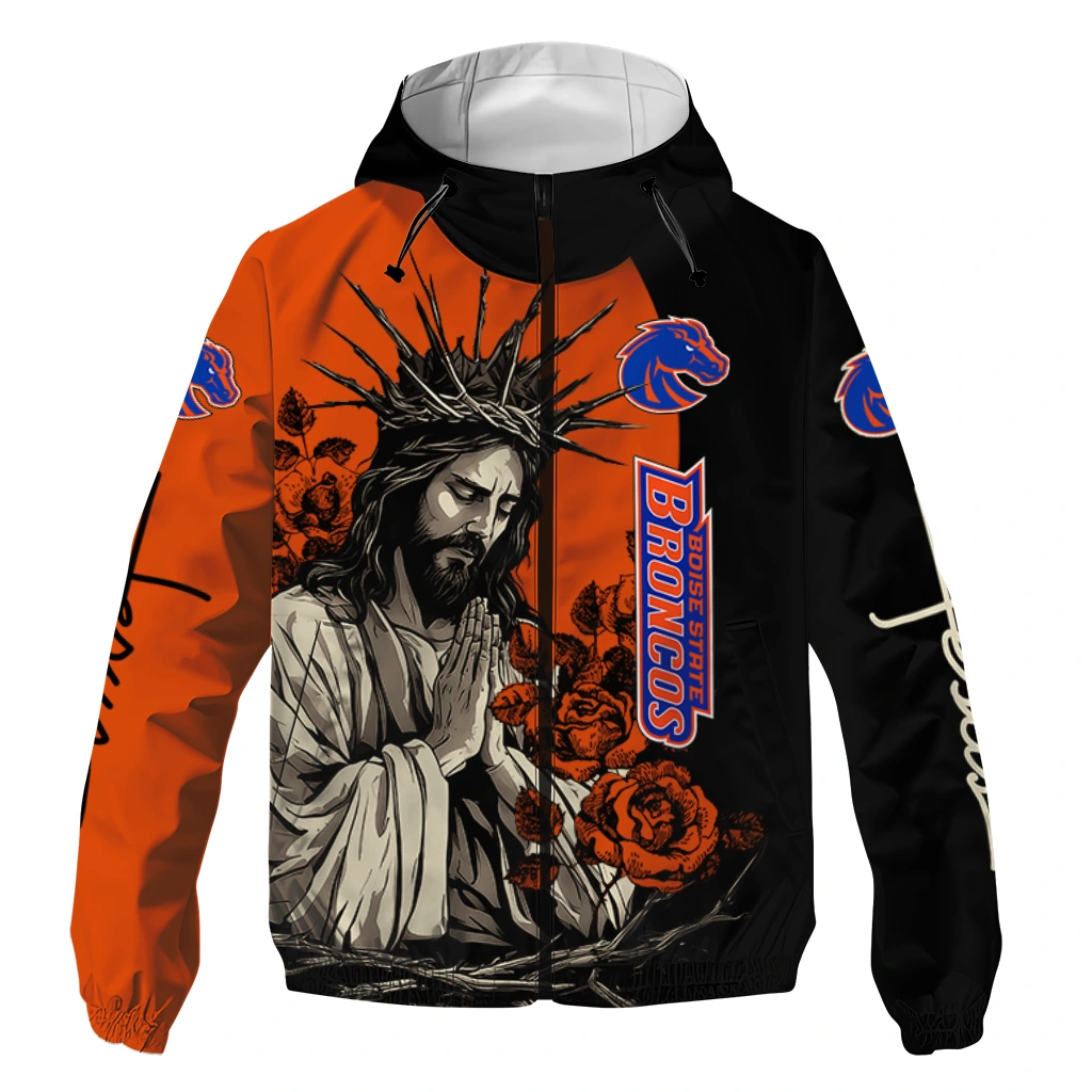 Boise State Broncos Jesus Roses Orange Black Windbreaker Jacket