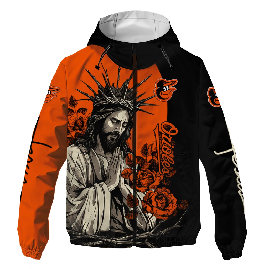 Baltimore Orioles Jesus Roses Orange Black Windbreaker Jacket