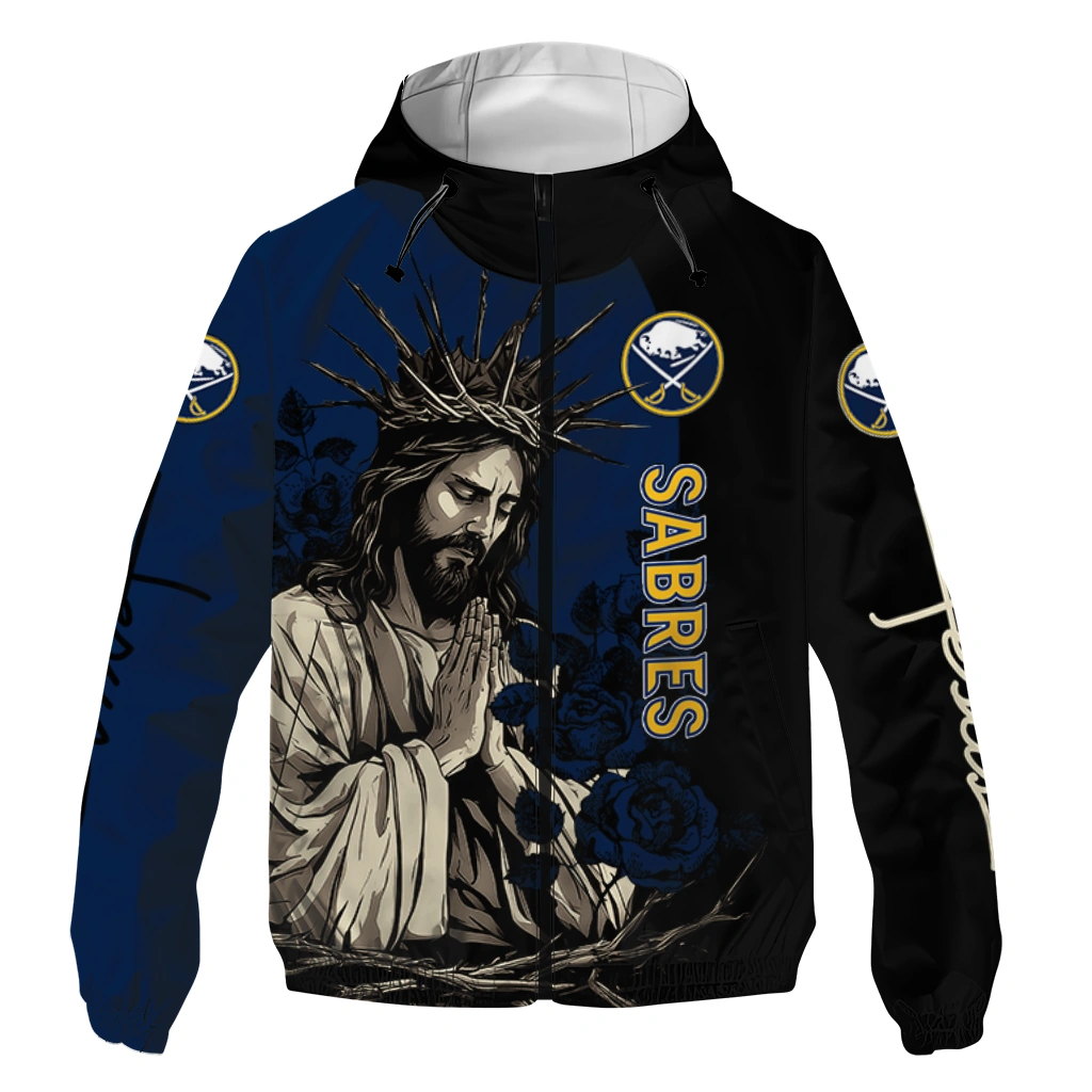 Buffalo Sabres Jesus Roses Navy Blue Black Windbreaker Jacket