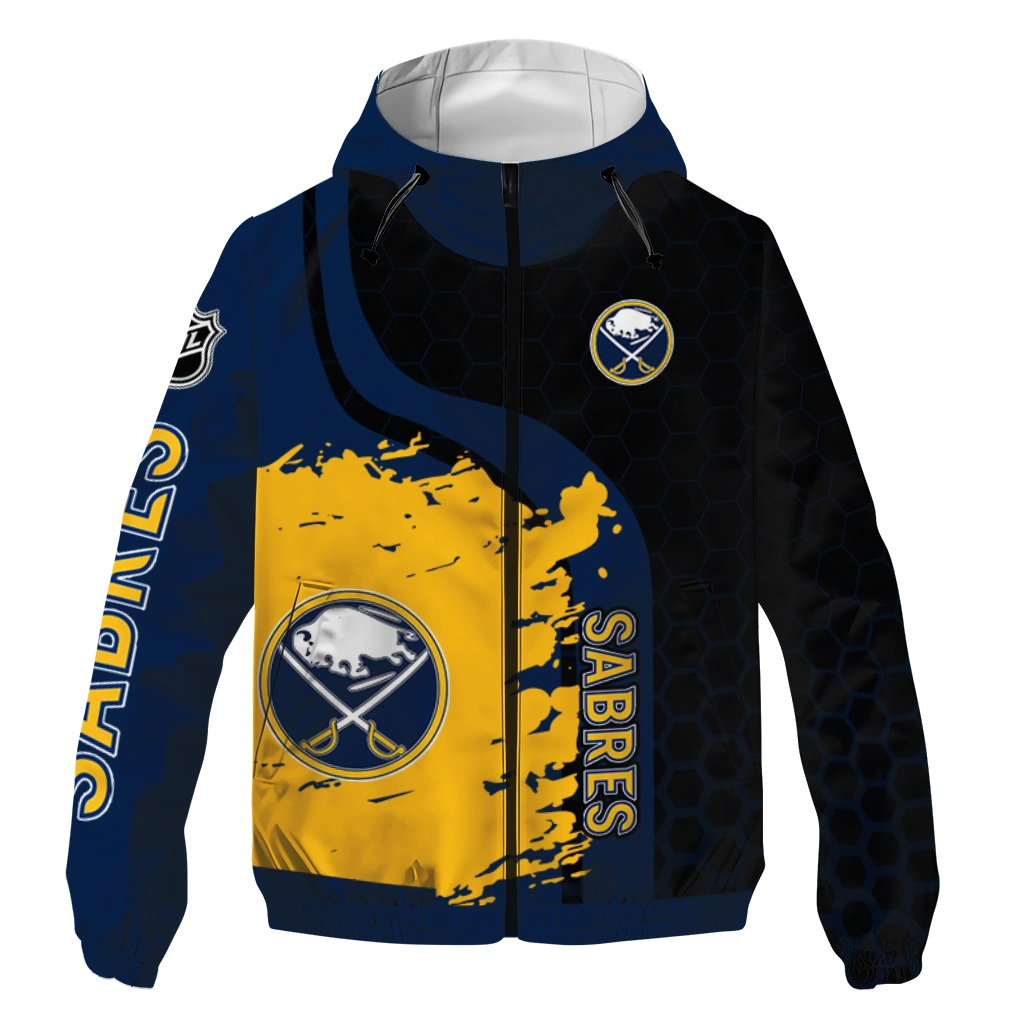 Buffalo Sabres Hex Grid Texture Navy Blue Black Windbreaker Jacket