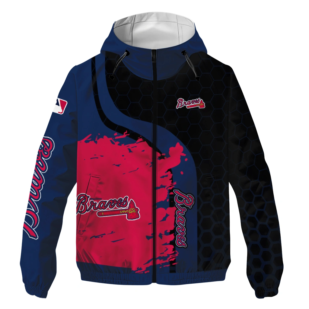 Atlanta Braves Hex Splash Navy Black Windbreaker Jacket