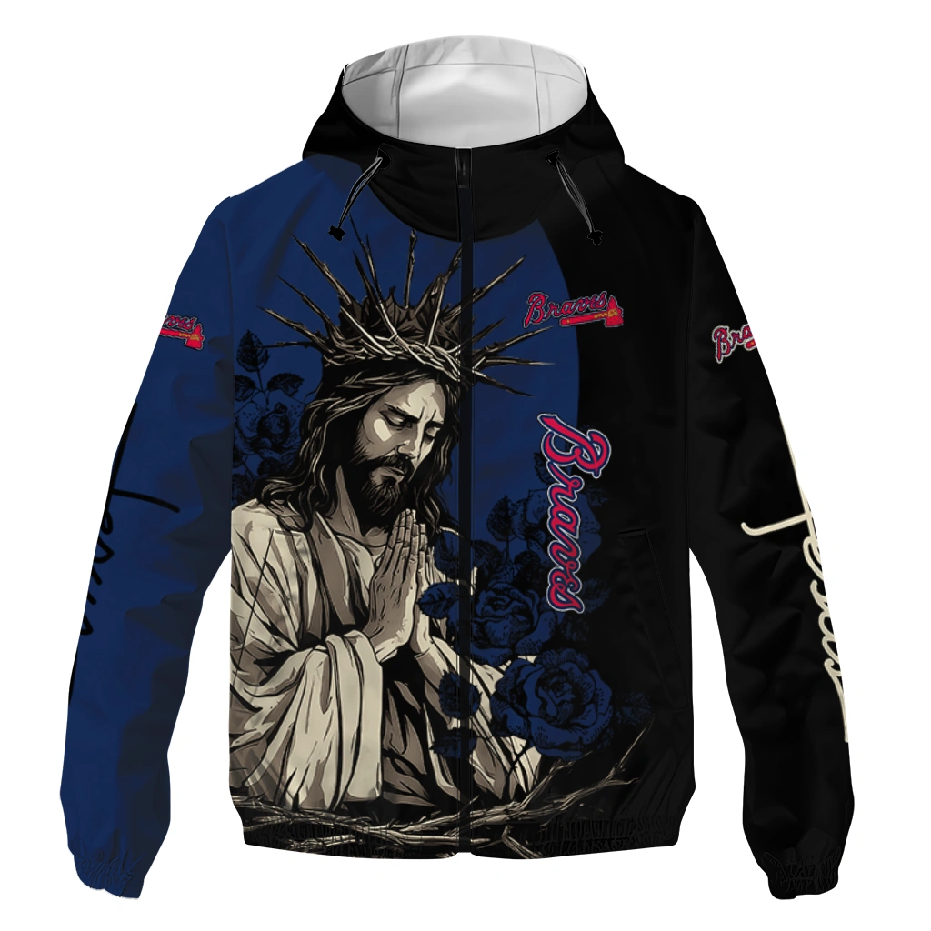 Atlanta Braves Jesus Roses Navy Black Windbreaker Jacket