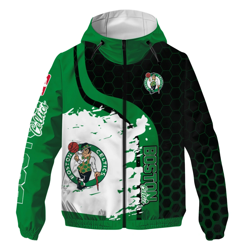 Boston Celtics Grid Stripe Green Black Windbreaker Jacket