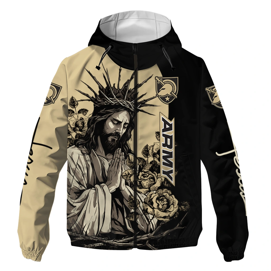 Army Black Knights Jesus Roses Gold Black Windbreaker Jacket