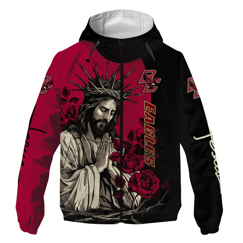 Boston College Eagles Jesus Roses Maroon Black Windbreaker Jacket