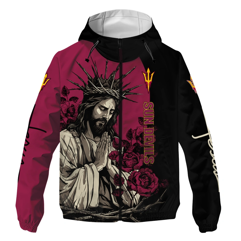 Arizona State Sun Devils Jesus Roses Maroon Black Windbreaker Jacket