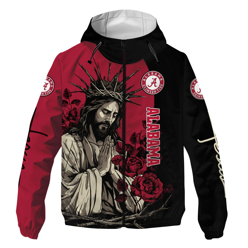 Alabama Crimson Tide Jesus Roses Crimson Black Windbreaker Jacket