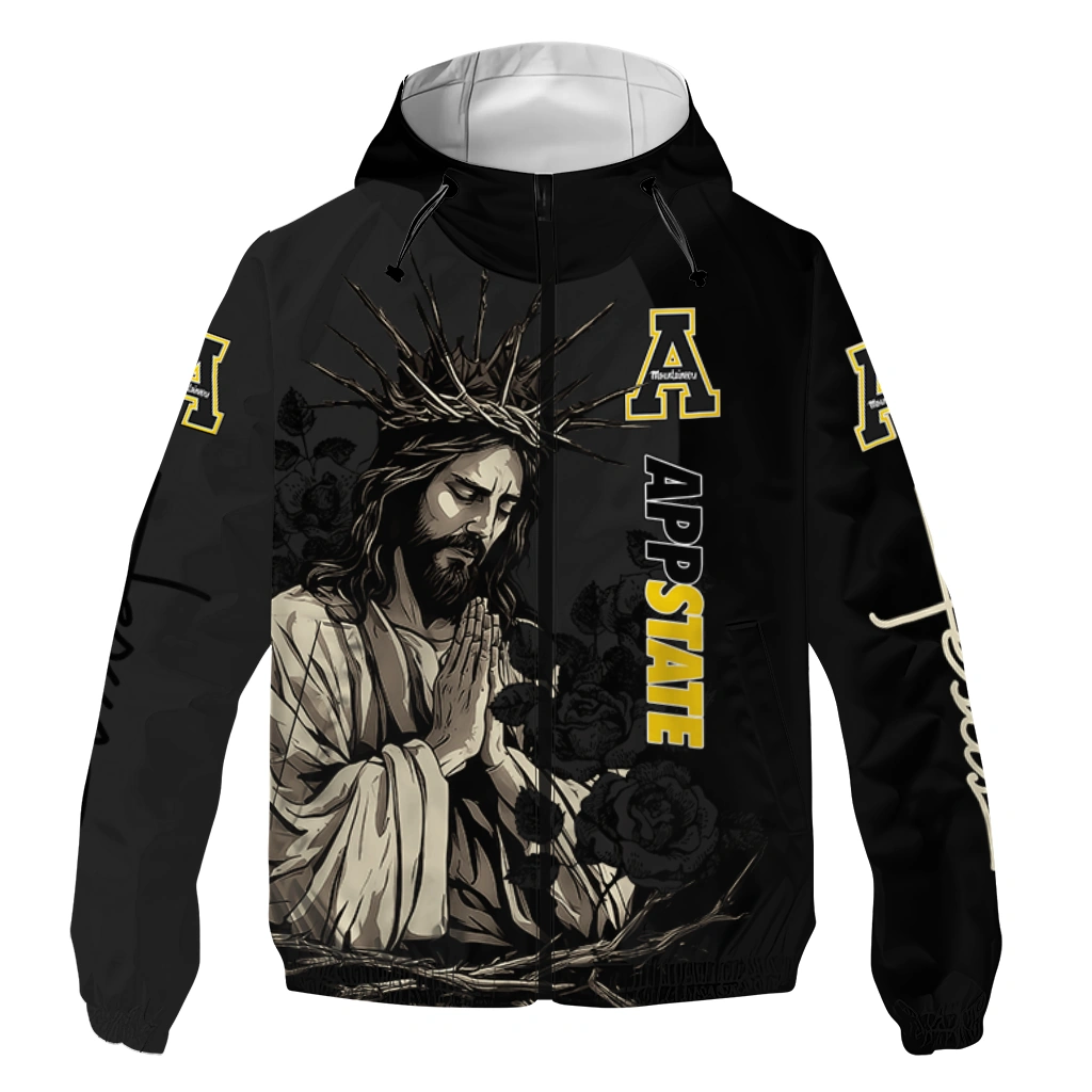 Appalachian State Mountaineers Jesus Roses Black Windbreaker Jacket