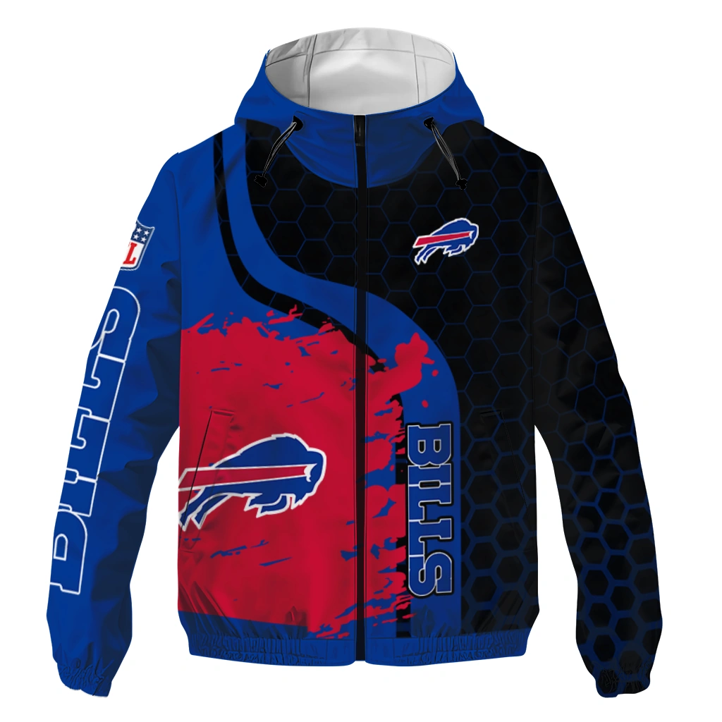 Buffalo Bills Hexagon Paint Blue Black Windbreaker Jacket