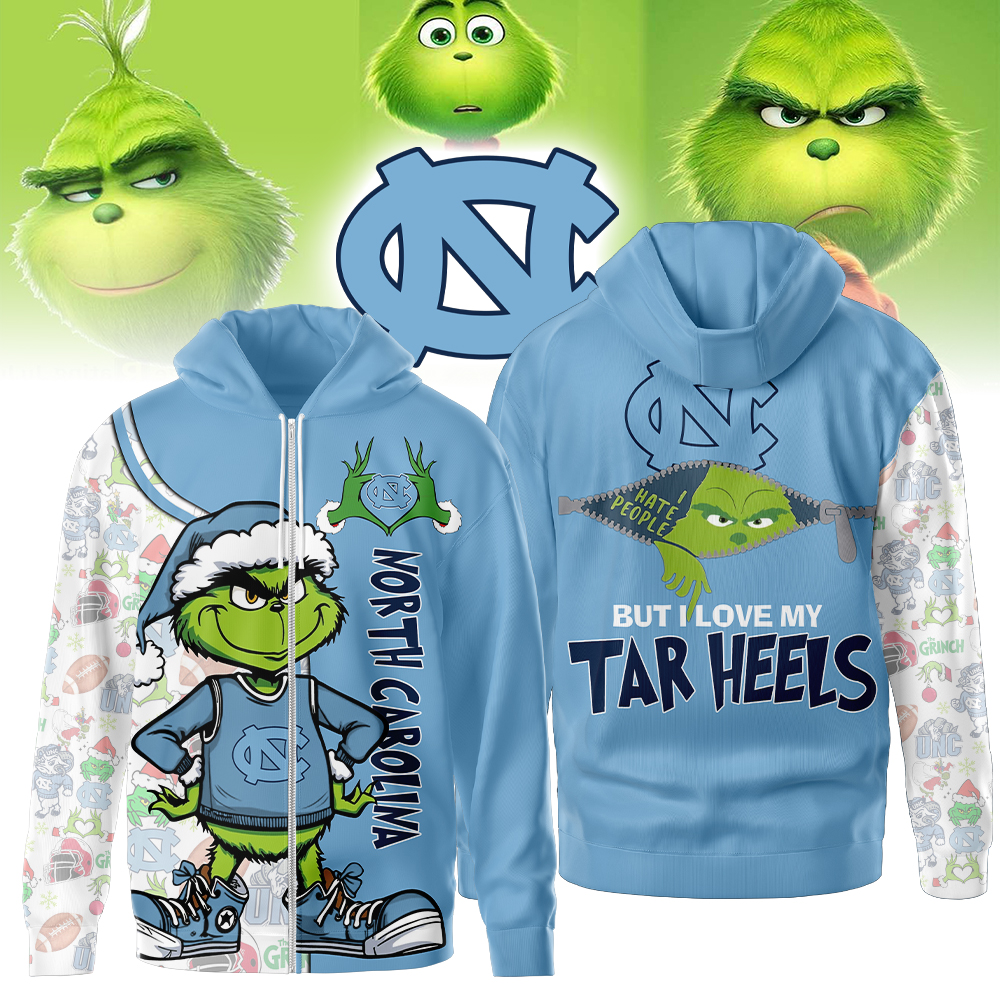 North Carolina Tar Heels NCAA Funny Grinch Football All Over Print Zip Hoodie
