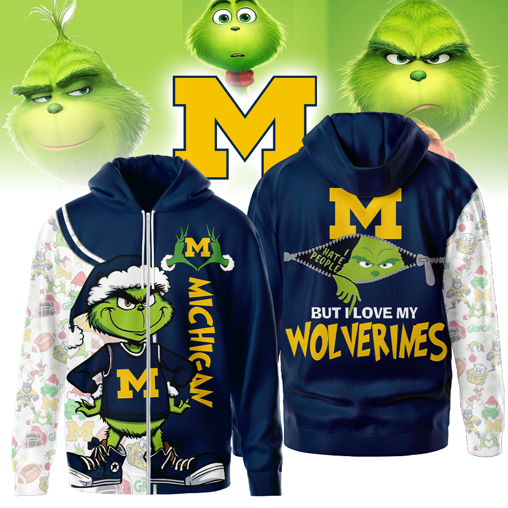 Michigan Wolverines NCAA Funny Grinch Football All Over Print Zip Hoodie