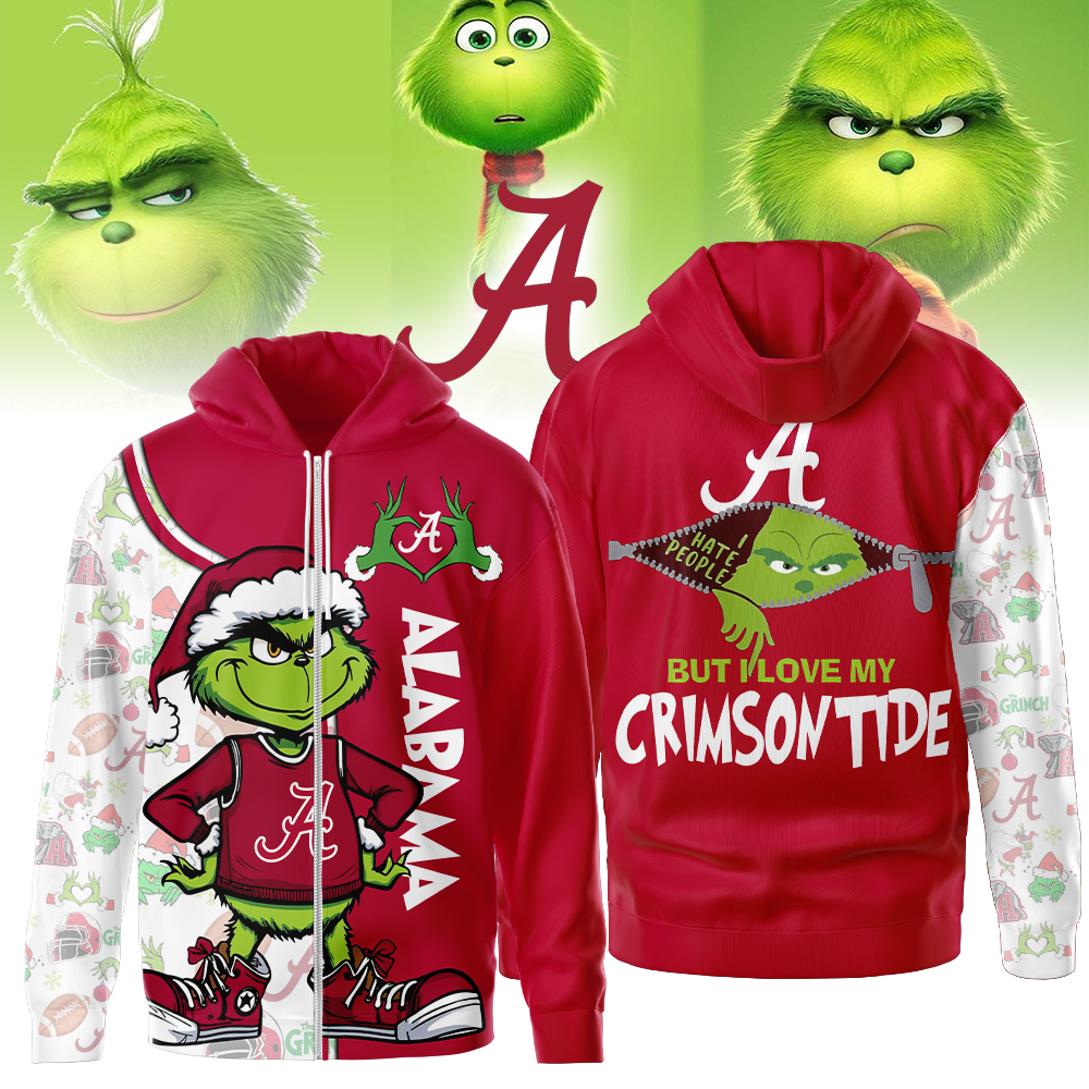 Alabama Crimson Tide NCAA Funny Grinch Football All Over Print Zip Hoodie