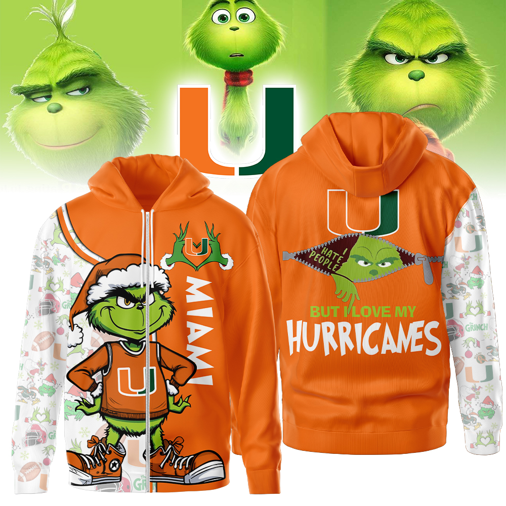 Miami Hurricanes NCAA Funny Grinch Football All Over Print Zip Hoodie