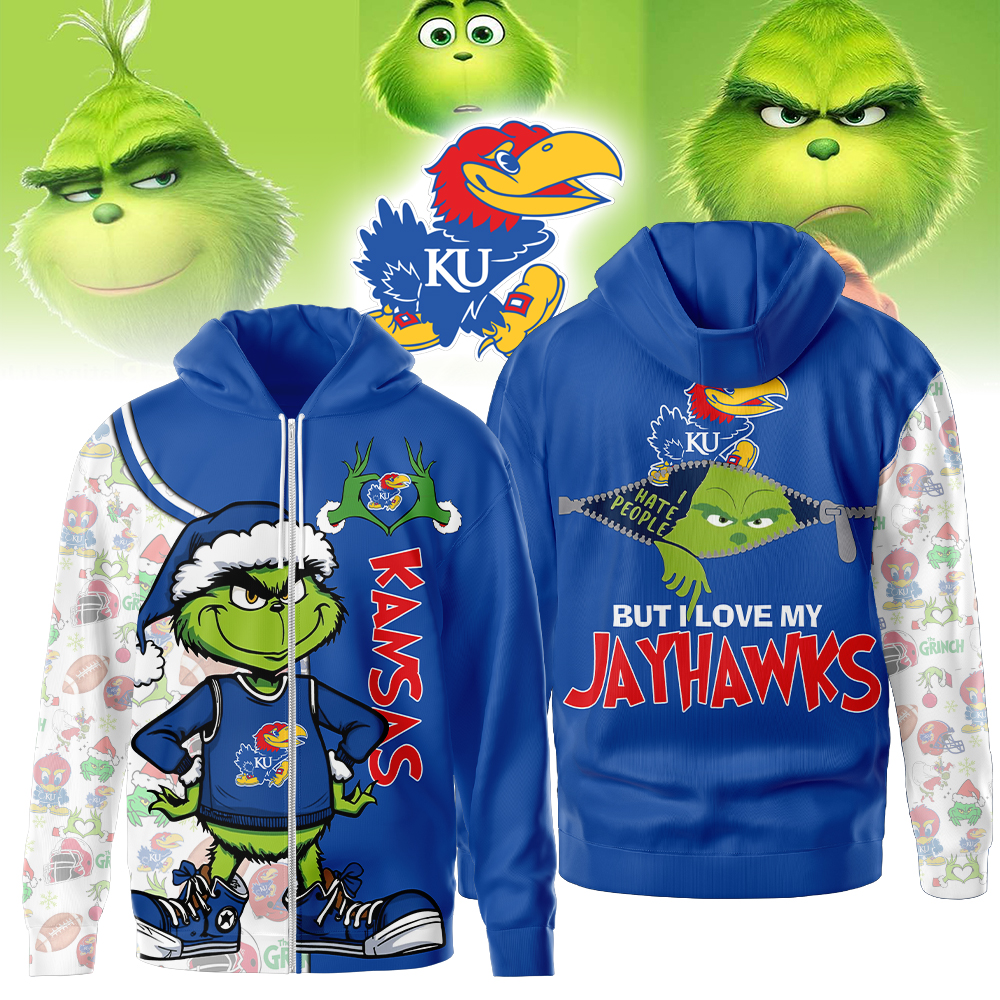 Kansas Jayhawks NCAA Funny Grinch Football All Over Print Zip Hoodie