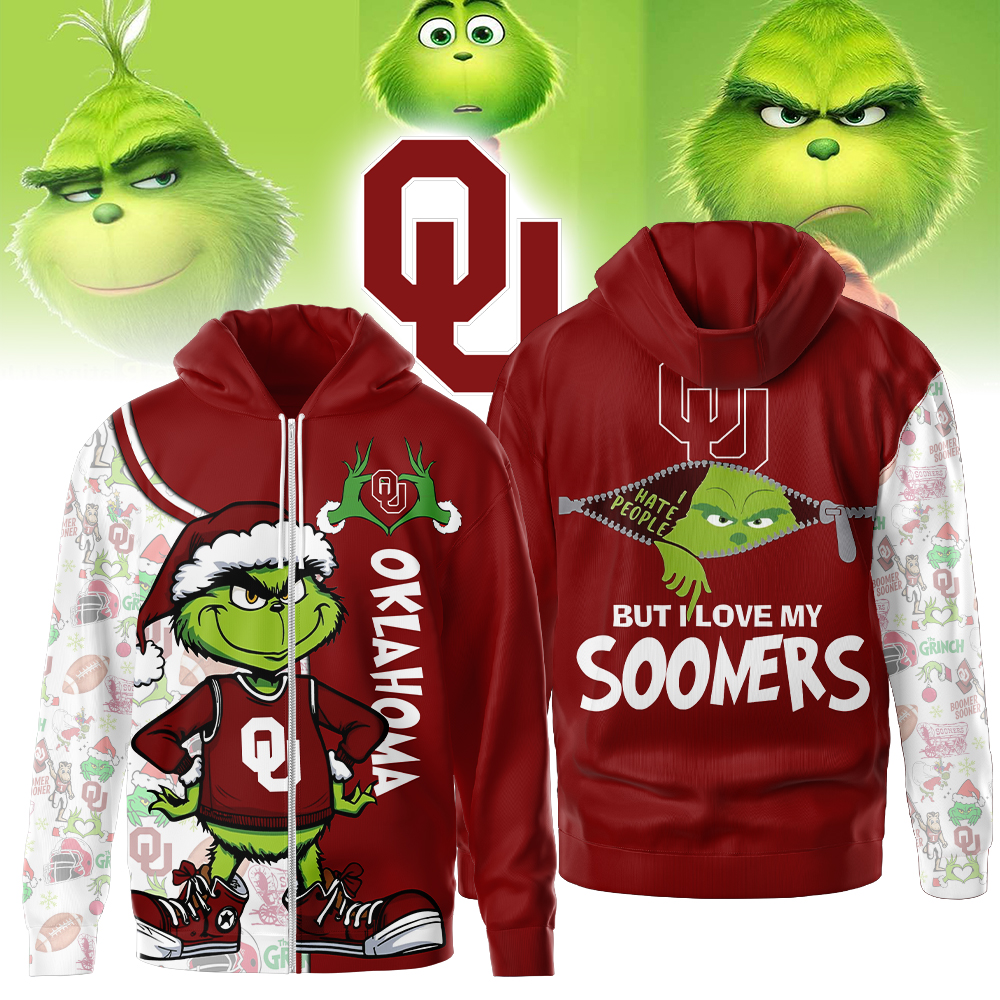 Oklahoma Sooners NCAA Funny Grinch Football All Over Print Zip Hoodie