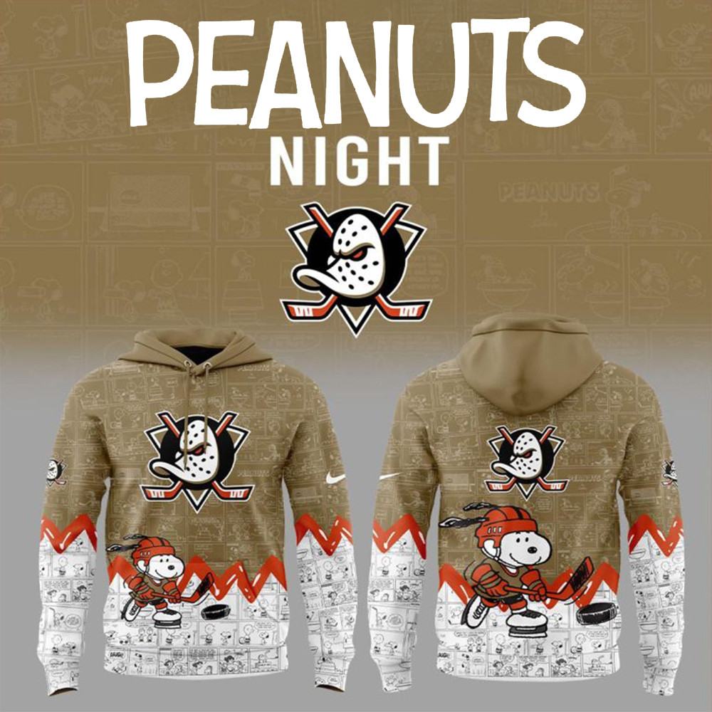 Anaheim Ducks 75Th Anniversary Of Peanuts Snoopy Hoodie Gifts For Hockey Fan