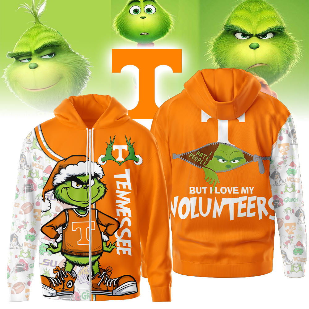 Tennessee Volunteers NCAA Funny Grinch Football All Over Print Zip Hoodie