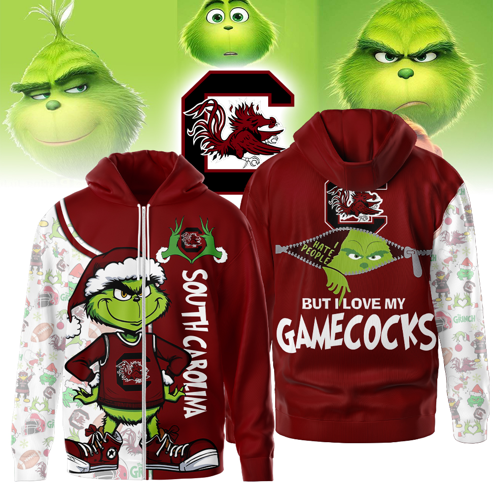 South Carolina Gamecocks NCAA Funny Grinch Football All Over Print Zip Hoodie